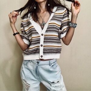 HOUSE OF HARLOW 1960 Striped Button-down Knit Cardigan